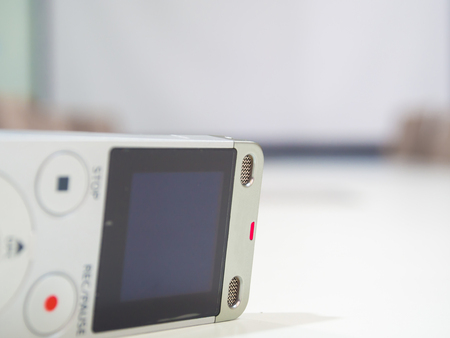 Dictaphone close up in meeting room, Business meeting conceptの写真素材