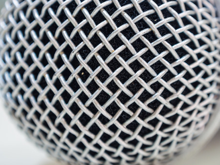 Microphone close up in white room speaker meeting roomの写真素材