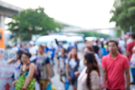 Blurred of crown people at bus station, Chatuchak, Thailandの写真素材