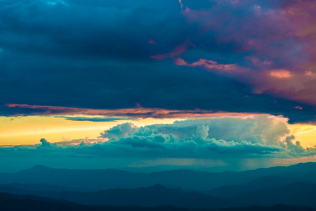 Landscape mountain early morning sky scene, Sunset sunrise with many colorの写真素材