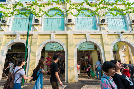 MACAU, MACAU - OCTOBER 22,2015 - Senado Square nigth view of Macau. This square is the largest in Macau. Macau is a former Portuguese colony.のeditorial素材