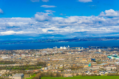 The Edinburgh skyline with blue sky in the background. Photographed from Calton Hill.の写真素材