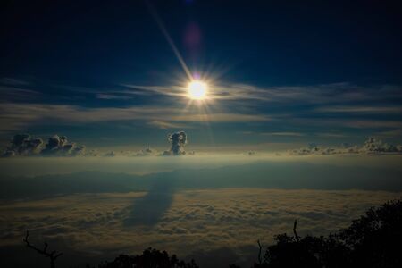 Sunrise and fog on the top of Chiangdao mountain Thailand, Foggy Sunrise morning
