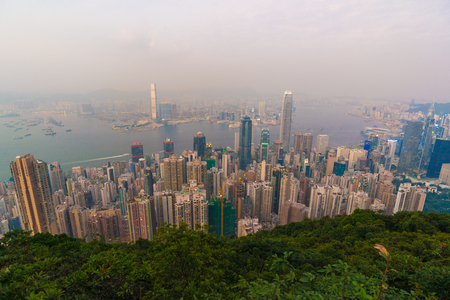 Hong Kong, China: 23 OCT 2015 Hongkong Cityscape View from the Victoria peak on October 23, 2015, Hong Kong, Chinaのeditorial素材