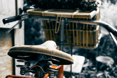Close up old bicycle at cafe shop background, vintage styleの写真素材