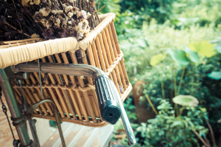 Close up old bicycle at cafe shop background, vintage styleの写真素材