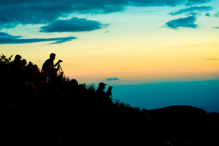 Photographer take photo while sunset on the top of mountain, Landscapeのeditorial素材