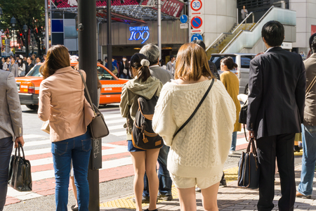TOKYO, JAPAN - October 24, 2016: Shibuya, It's the shopping district which surrounds Shibuya railway station. This area is known as one of the fashion centers and major nightlife of Japan on October 24, 2016.のeditorial素材