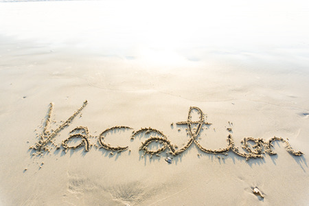 Vacation symbol on sea beach with wave in morning, Relax conceptの写真素材