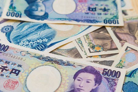 Japanese yen spread background 10000, 5000, 1000 valueの写真素材