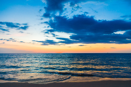 Beautiful sunset scene on beach Andaman seaの写真素材