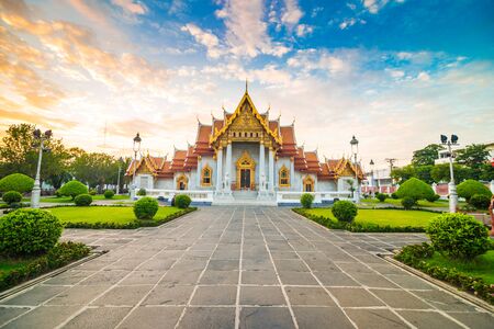 The marble buddha temple Wat Benchamabopit Dusitvanaram sunset, Bangkok Thailandのeditorial素材