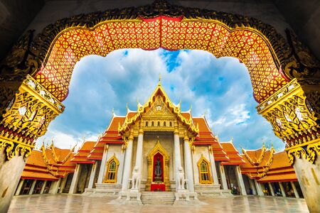 Wat Benchamabophit or Marble temple on blue sky white cloud in Bangkok, Thailandのeditorial素材