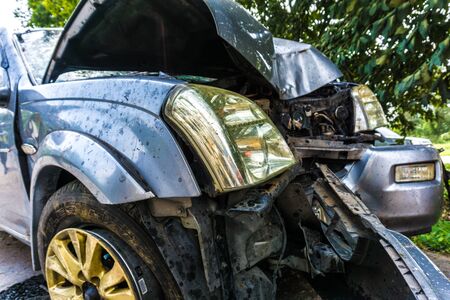 Car crash accident on road insurance concept, Damaged automobilesのeditorial素材