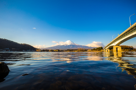 Mt. Fuji in spring at Kawaguchiko lake, Mt. Fuji is famous Japan mountain, Japanの写真素材