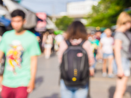 Abstract blur tourist shopping in Chatuchak weekend market, Outdoor shop in Bangkok Thailandの写真素材