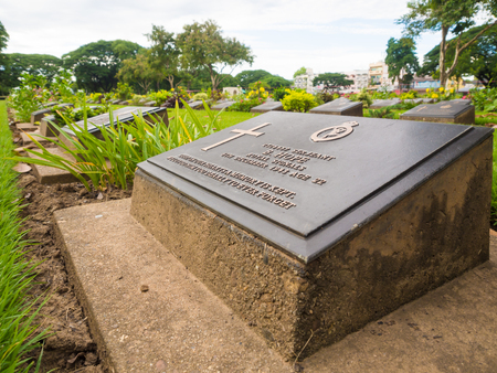KANCHANABURI, THAILAND - AUGUST, 2015: Kanchanaburi War Cemetery in Thailand, Graveyard for soldiers and captives in the Kwai river bridgeのeditorial素材