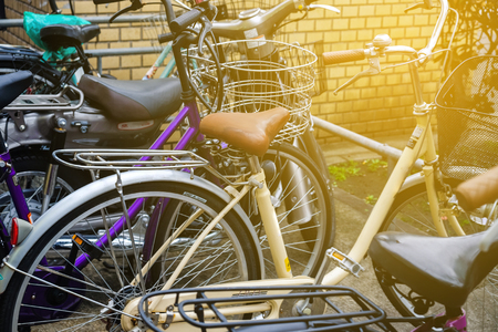 Bicycle parked on city road in Tokyo, Japanのeditorial素材