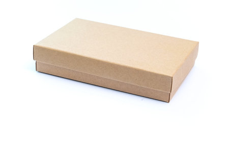 Empty craft paper cardboard box isolated on a white package for gift