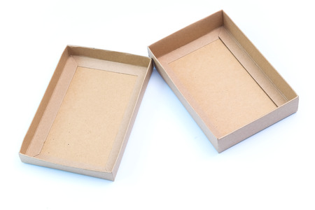 Empty craft paper cardboard box isolated on a white package for giftの写真素材