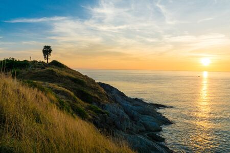Coast of Andaman Sea With Palm tree on Mountain, Phuket Thailand