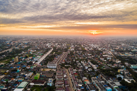Cityscape of Bangkok skyscraper sunrise in the morning aerial viewの写真素材
