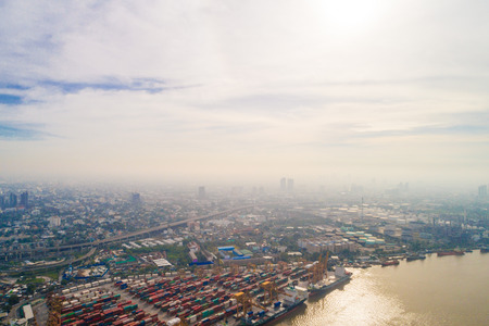 Transport and logistics of international container shipping cargo in the cityのeditorial素材