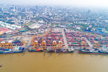 Transport and logistics of international container shipping cargo in the cityのeditorial素材