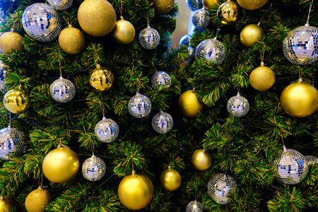 Christmas tree with decoration ball and gift, Winter holidayの写真素材