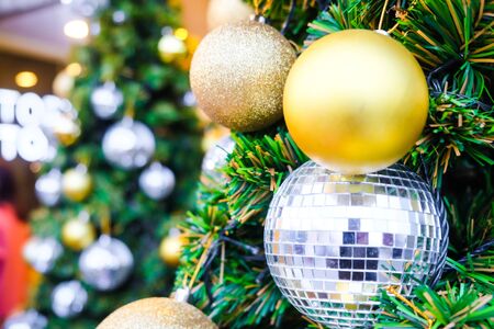 Christmas tree with decoration ball and gift, Winter holidayの写真素材