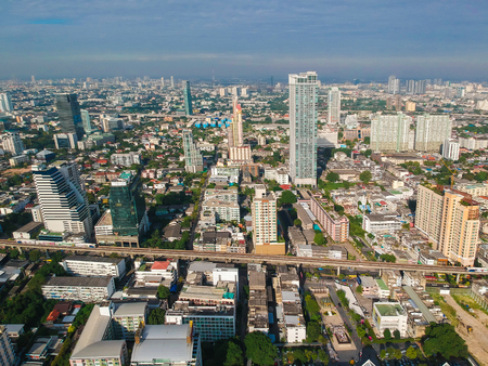 Sky view of Phayathai district view business downrown of Bangkok, Thailandのeditorial素材