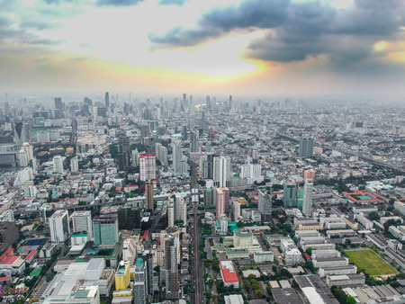 Cityscape of Bangkok skyscraper aerial viewのeditorial素材
