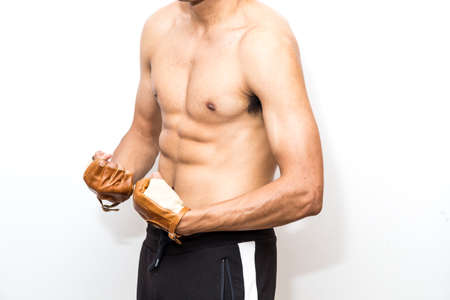 Muscular sport asian man strong guy isolated on white background