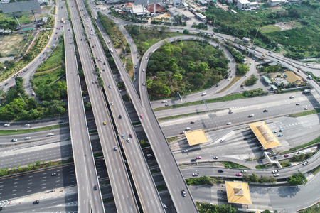 Traffic city road with motorway fee port aerial viewの写真素材