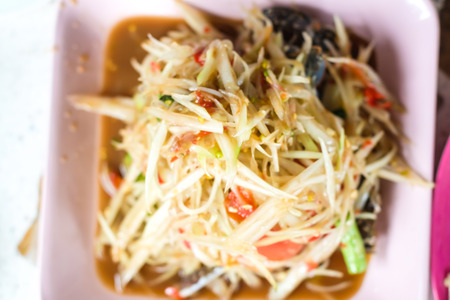 Papaya salad spicy taste with seafood traditional Thai foodの写真素材