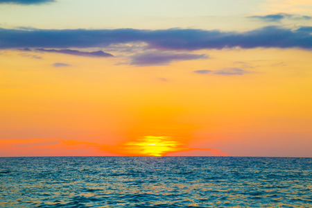 Sea beach silhouette sunset colorful sky Andaman sea summer backgroundの写真素材