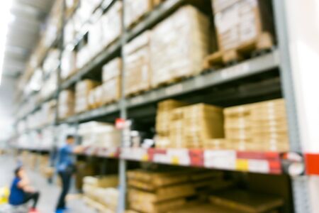 Store box blurred on shelf rowの写真素材