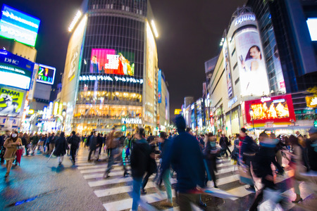 Tokyo, Japan - April 11: Pedestrians cross at Shibuya Crossing on April 11st in Tokyo, Japan, 2017 . Shibuya Crossing is one of the busiest crosswalks in the world.のeditorial素材