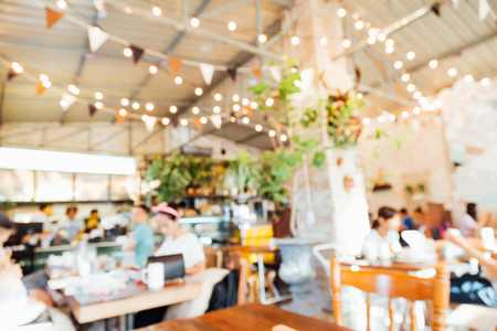 Blurred background of people in cafe resaturant vintage coffee shopの写真素材