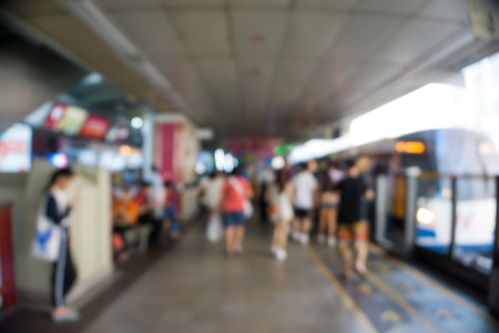 Blurred people movement in BTS sky train station day time