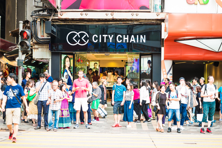 Hong Kong, China - October 24, 2015: Central District Traffic and city life in Asian international business and financial center. The city is one of the most populated areas in the world. Hong Kong October 24, 2015.のeditorial素材