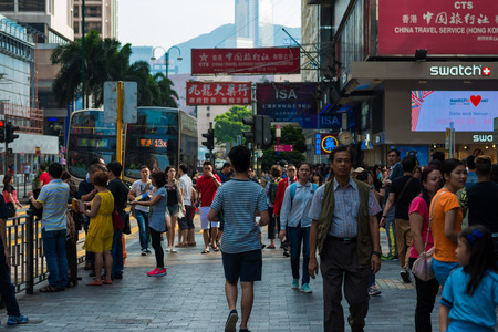 Hong Kong, China - October 24, 2015: Central District Traffic and city life in Asian international business and financial center. The city is one of the most populated areas in the world. Hong Kong October 24, 2015.のeditorial素材