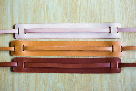 Genuine vegetable tanned leather camera strap handmade, Art craftsmansghip objectの写真素材