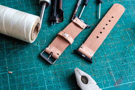 Genuine pink vegetable tanned leather making watch strap crafts working
