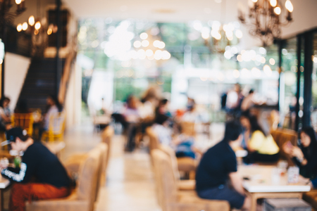 Abstract Bokeh Blurred Coffee Shop with Group of People Business Talking, Art cafeの写真素材