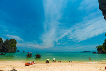 Island sea white sand beach with rocky island, Krabi Thailandのeditorial素材