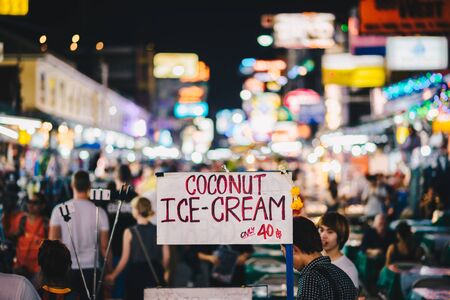 BANGKOK, THAILAND - FEBRUARY 28, 2015: Tourist walking tour at Khao San Road by night, a world...