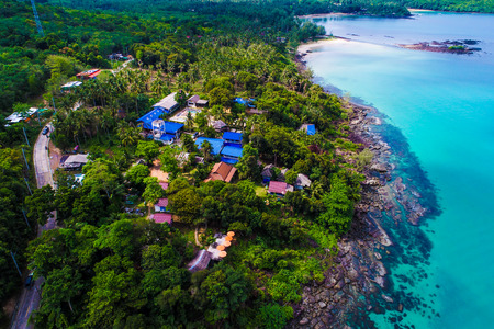 White sand beach with resort aerial view vacation conceptの写真素材