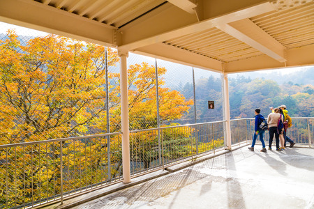 NIKKO, JAPAN-21 OCTOBER 2016: Asian tourist people enjoying to view colorful tree leaf and waterfall in autumn season.のeditorial素材