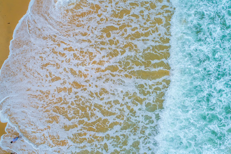 Sea wave snad beach summer background aerial view